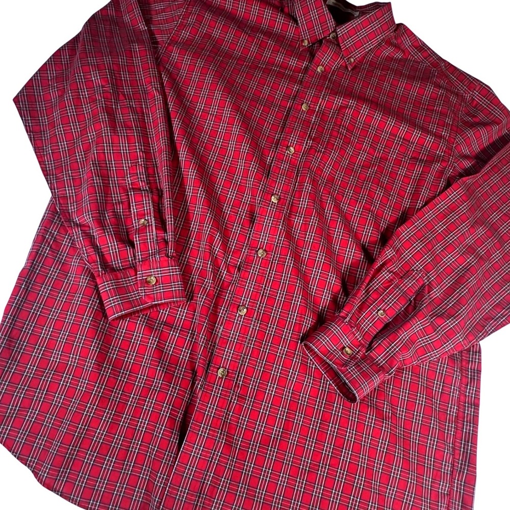 L.L. Bean Button Down Mens XL-Tall Red Plaid Wrinkle Resistant Cotton Shirt
